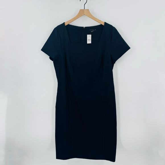 NWT Ann Taylor Navy Square Neck Sheath Dress Short Sleeves Stretch Size 14 - Picture 2 of 10